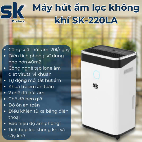 Máy hút ẩm lọc không khí Sumikura 20 lít SK-220LA