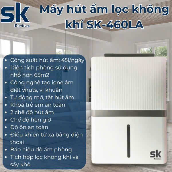 Máy hút ẩm lọc không khí Sumikura 45 lít SK-460LA